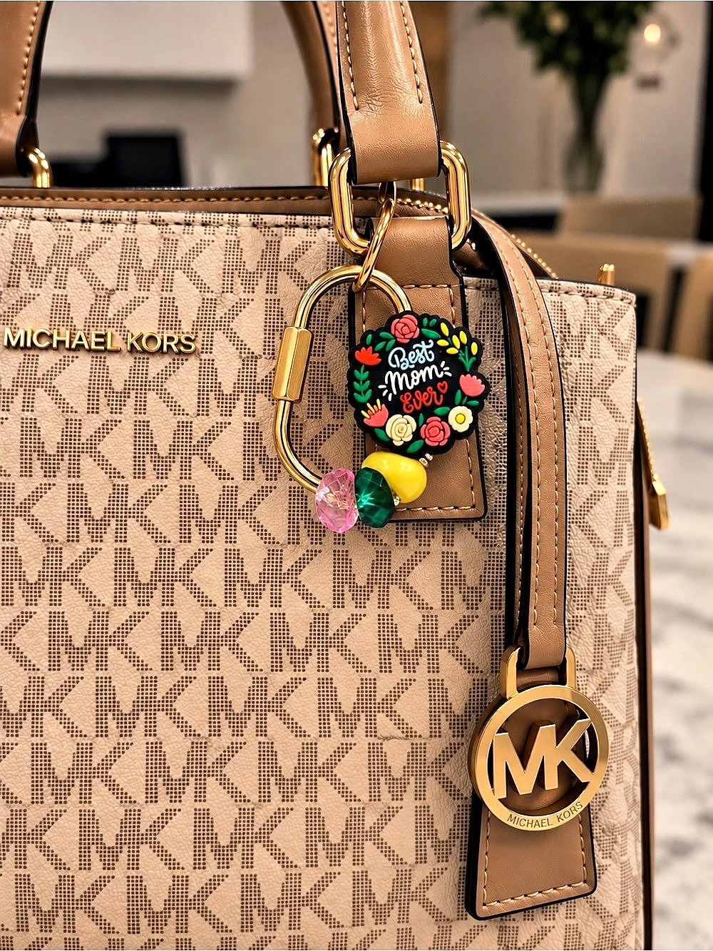 MOM Floral Purse Charm
